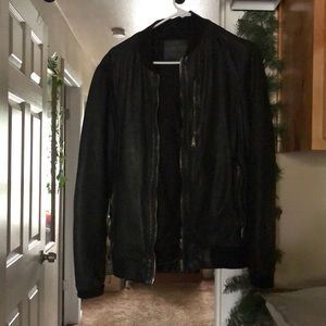 Mens all saints leather bomber jacket